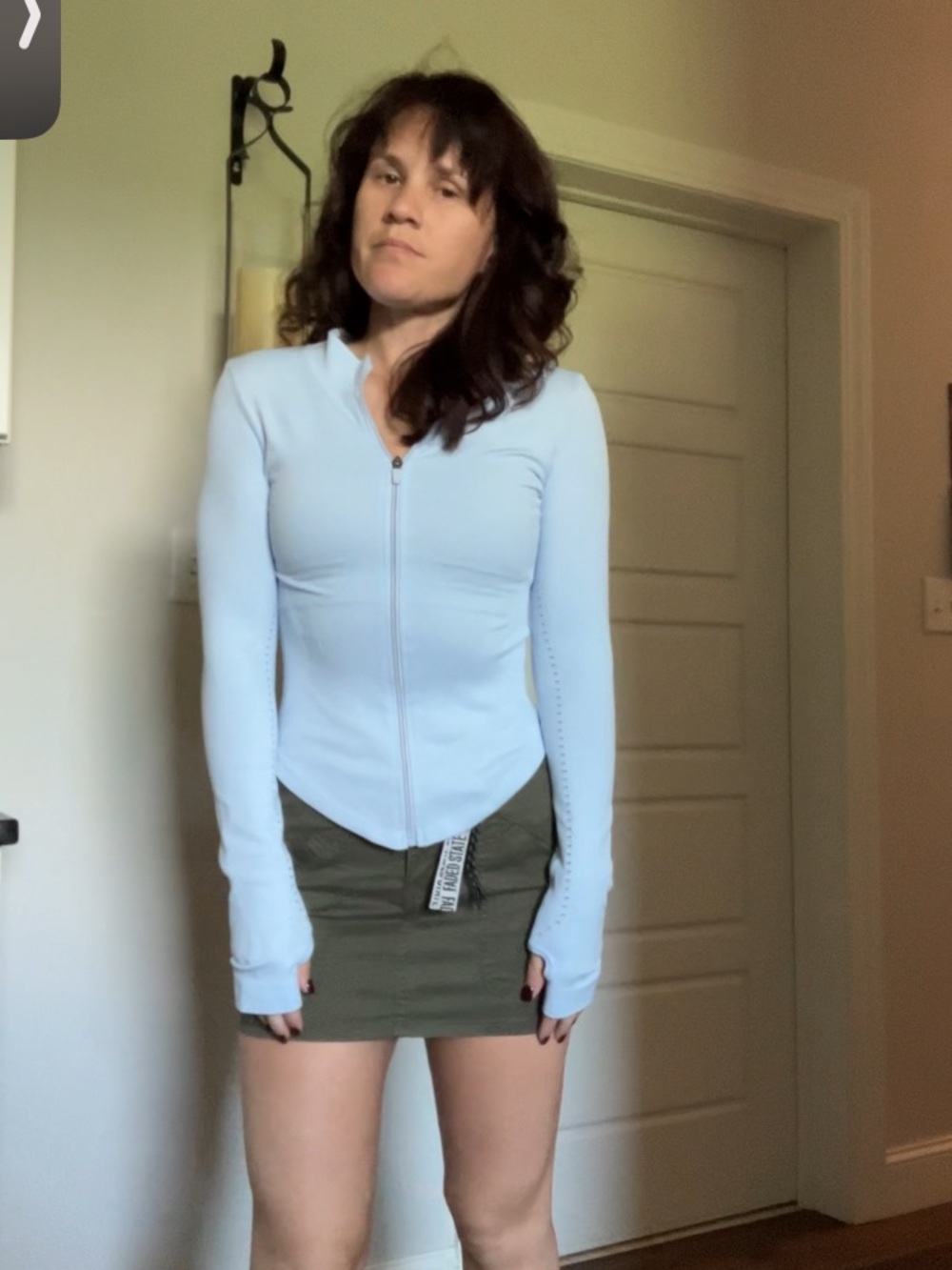 SHEIN Light Blue Zip-Front Slim Fit Long Sleeve Top